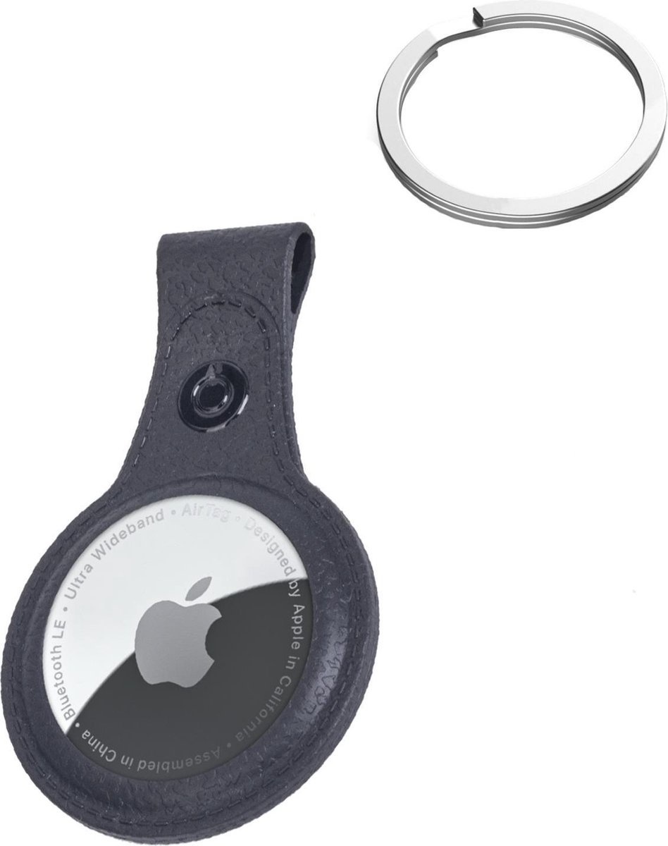 BASEY. Hoesje Geschikt voor Apple AirTag-Sleutelhanger Hoesje Leer - Sleutelhanger Hoes Hoesje Geschikt voor Apple AirTag Case - Zwart