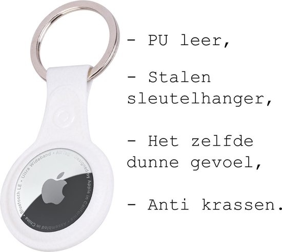 BASEY. Hoesje Geschikt voor Apple AirTag-Sleutelhanger Hoesje Leer - Sleutelhanger Hoes Hoesje Geschikt voor Apple AirTag Case - Wit