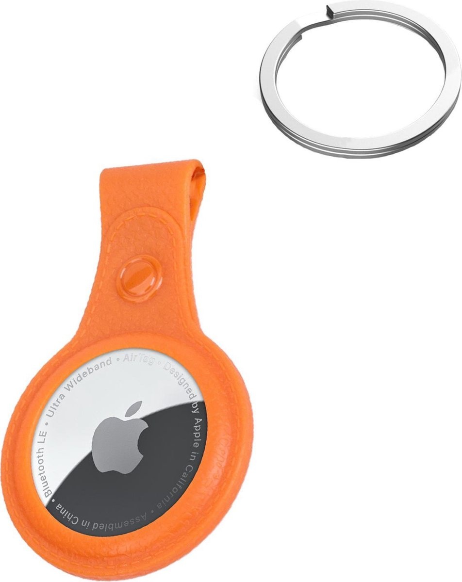 BASEY. Hoesje Geschikt voor Apple AirTag-Sleutelhanger Hoesje Leer - Sleutelhanger Hoes Hoesje Geschikt voor Apple AirTag Case - Oranje