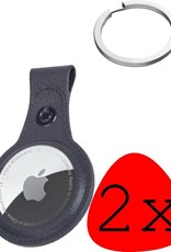 BASEY. Hoesje Geschikt voor Apple AirTag-Sleutelhanger Hoesje Leer - Sleutelhanger Hoes Hoesje Geschikt voor Apple AirTag Case - Zwart - 2-Stuks