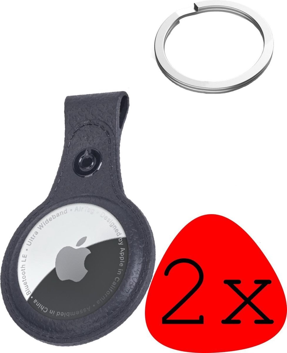 BASEY. Hoesje Geschikt voor Apple AirTag-Sleutelhanger Hoesje Leer - Sleutelhanger Hoes Hoesje Geschikt voor Apple AirTag Case - Zwart - 2-Stuks