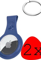 BASEY. Hoesje Geschikt voor Apple AirTag-Sleutelhanger Hoesje Leer - Sleutelhanger Hoes Hoesje Geschikt voor Apple AirTag Case - Donkerblauw - 2-Stuks