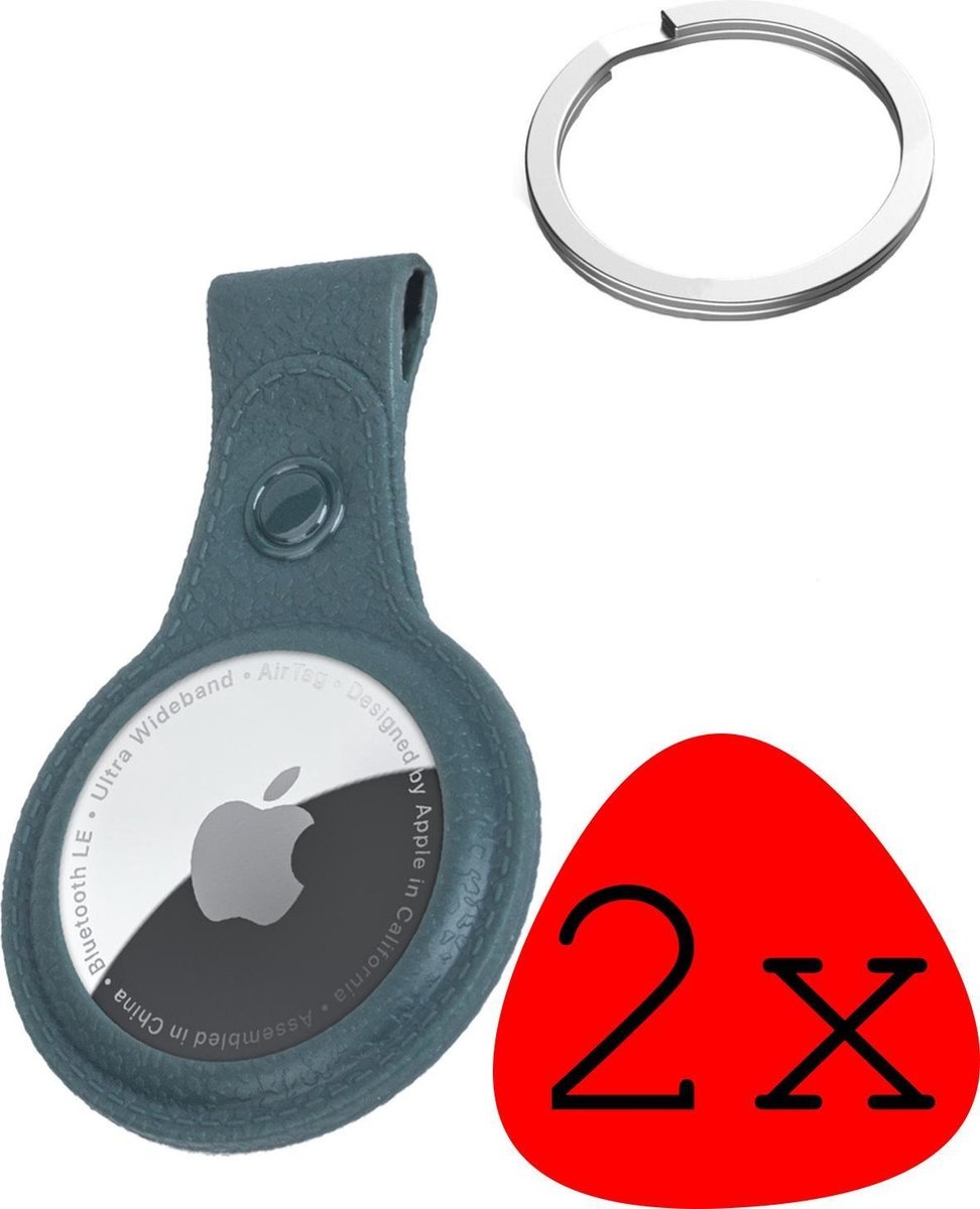 BASEY. Hoesje Geschikt voor Apple AirTag-Sleutelhanger Hoesje Leer - Sleutelhanger Hoes Hoesje Geschikt voor Apple AirTag Case - Donkergroen - 2-Stuks