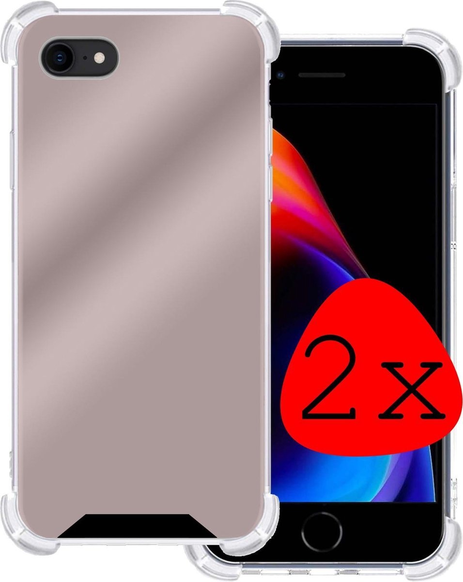 BASEY. Hoes Geschikt voor iPhone 8 Hoesje Shock Proof Case Hoes Siliconen - Hoesje Geschikt voor iPhone 8 Hoes Cover Shockproof - Rosé goud - 2 Stuks