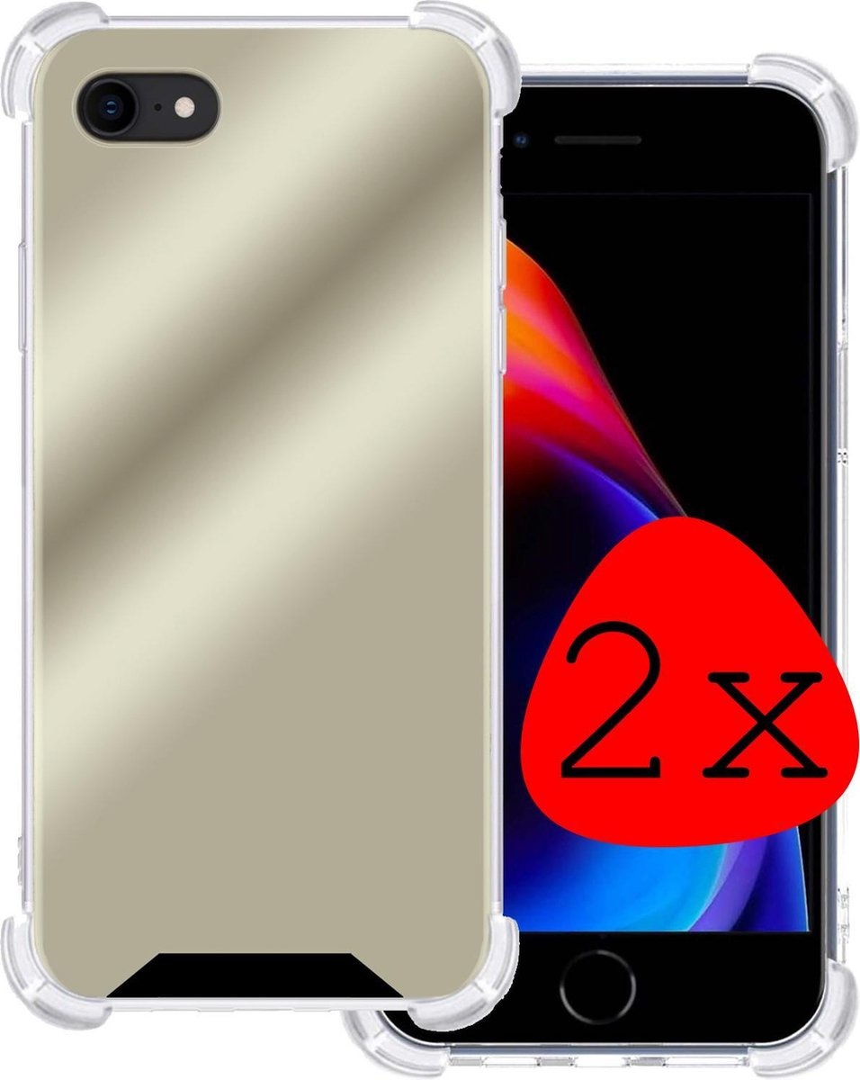 BASEY. Hoes Geschikt voor iPhone SE 2020 Hoesje Shock Proof Case Hoes Siliconen - Hoesje Geschikt voor iPhone SE (2020) Hoes Cover Shockproof - Goud - 2 Stuks