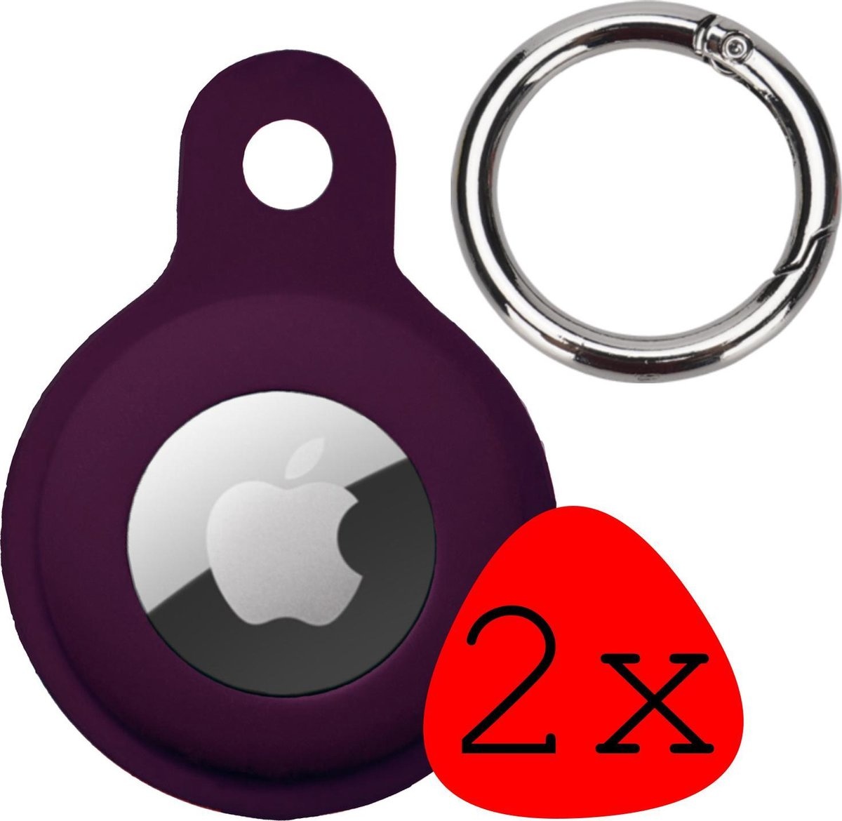 BASEY. Hoesje Geschikt voor Apple AirTag Hoesje Case Hoesje Geschikt voor Apple AirTag Sleutelhanger Siliconen Hoes - Wijnrood - 2 Stuks