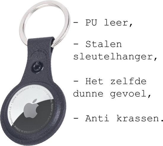 BASEY. Hoesje Geschikt voor Apple AirTag-Sleutelhanger Hoesje Leer - Sleutelhanger Hoes Hoesje Geschikt voor Apple AirTag Case - Zwart