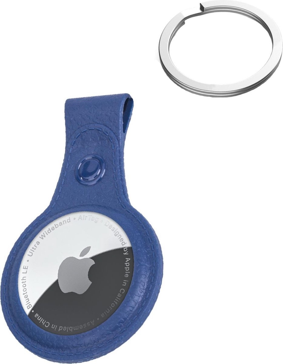 BASEY. Hoesje Geschikt voor Apple AirTag-Sleutelhanger Hoesje Leer - Sleutelhanger Hoes Hoesje Geschikt voor Apple AirTag Case - Donkerblauw