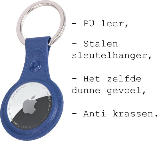 BASEY. Hoesje Geschikt voor Apple AirTag-Sleutelhanger Hoesje Leer - Sleutelhanger Hoes Hoesje Geschikt voor Apple AirTag Case - Donkerblauw