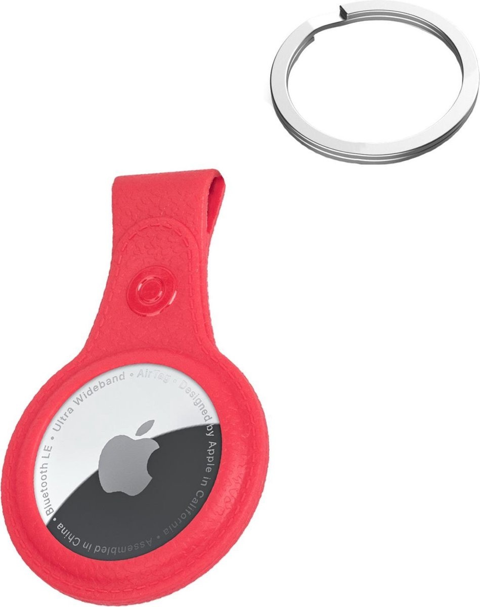BASEY. Hoesje Geschikt voor Apple AirTag-Sleutelhanger Hoesje Leer - Sleutelhanger Hoes Hoesje Geschikt voor Apple AirTag Case - Rood