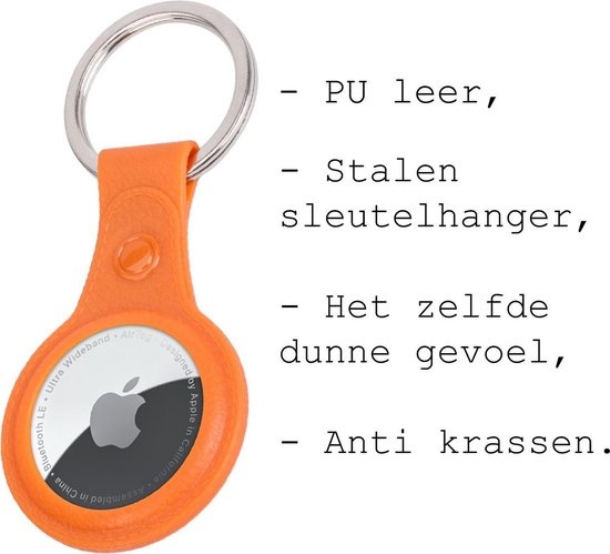 BASEY. Hoesje Geschikt voor Apple AirTag-Sleutelhanger Hoesje Leer - Sleutelhanger Hoes Hoesje Geschikt voor Apple AirTag Case - Oranje
