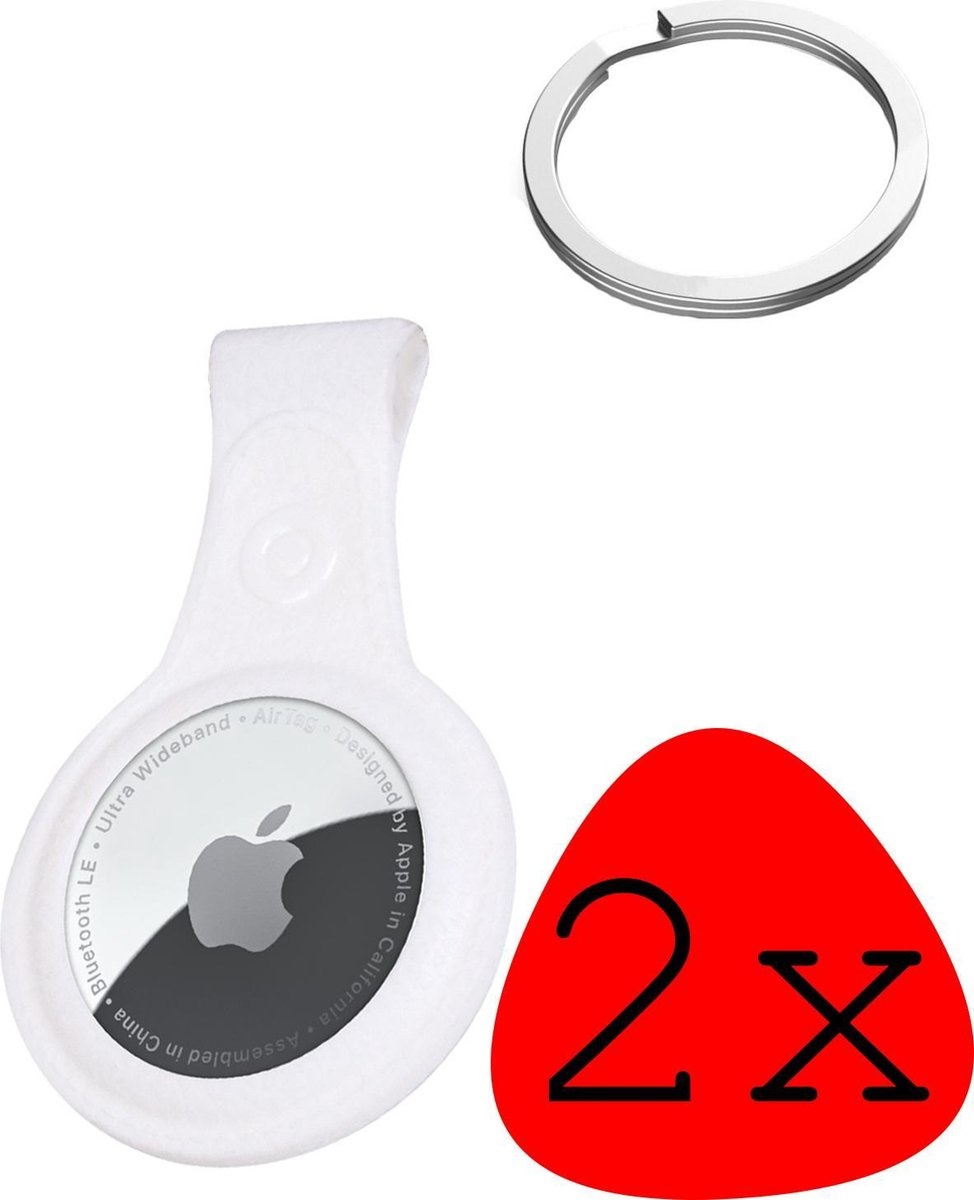 BASEY. Hoesje Geschikt voor Apple AirTag-Sleutelhanger Hoesje Leer - Sleutelhanger Hoes Hoesje Geschikt voor Apple AirTag Case - Wit - 2-Stuks