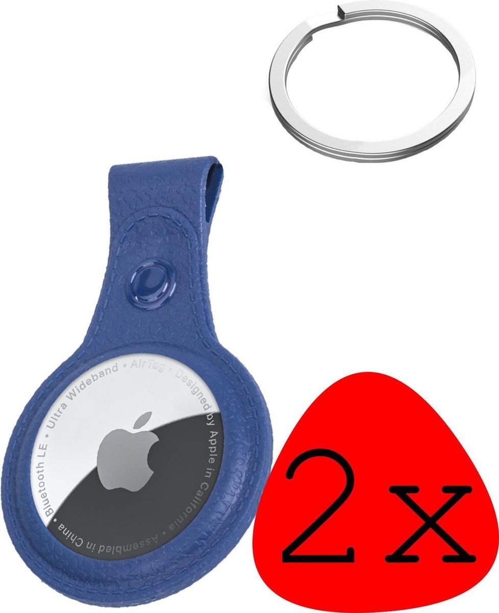 BASEY. Hoesje Geschikt voor Apple AirTag-Sleutelhanger Hoesje Leer - Sleutelhanger Hoes Hoesje Geschikt voor Apple AirTag Case - Donkerblauw - 2-Stuks
