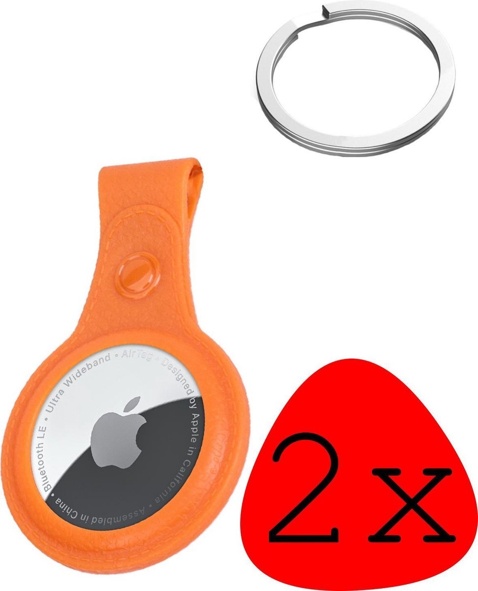 BASEY. Hoesje Geschikt voor Apple AirTag-Sleutelhanger Hoesje Leer - Sleutelhanger Hoes Hoesje Geschikt voor Apple AirTag Case - Oranje - 2-Stuks