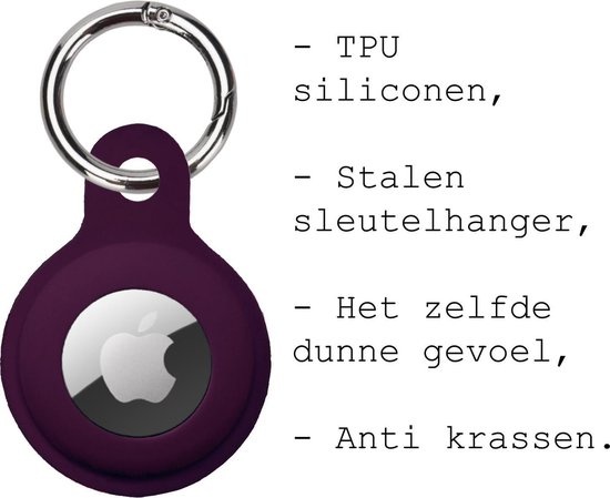 BASEY. Hoesje Geschikt voor Apple AirTag Hoesje Case Hoesje Geschikt voor Apple AirTag Sleutelhanger Siliconen Hoes - Wijnrood