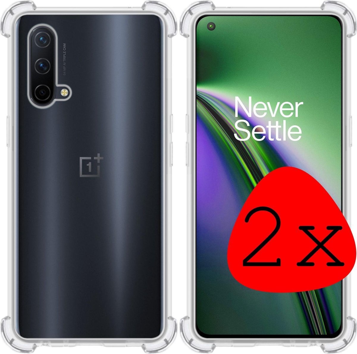 BASEY. Hoes Geschikt voor OnePlus Nord CE Hoesje Shock Proof Case Hoes Siliconen - Hoesje Geschikt voor OnePlus Nord CE Hoes Cover Shockproof - Transparant - 2 Stuks