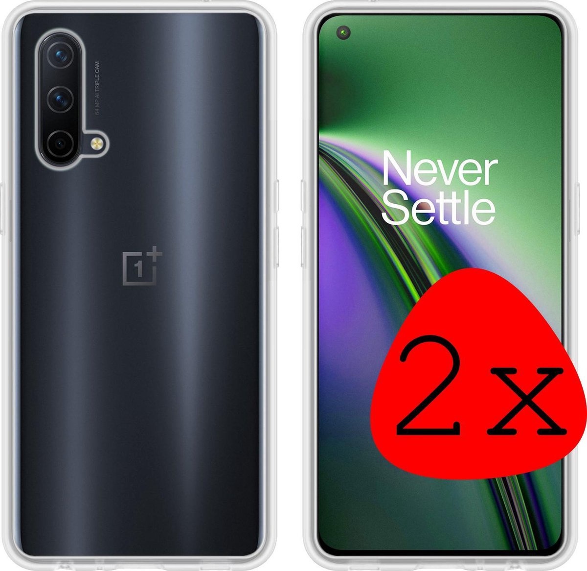 BASEY. Hoes Geschikt voor OnePlus Nord CE Hoesje Siliconen Back Cover Case - Hoesje Geschikt voor OnePlus Nord CE Hoes Cover Hoesje - Transparant - 2 Stuks
