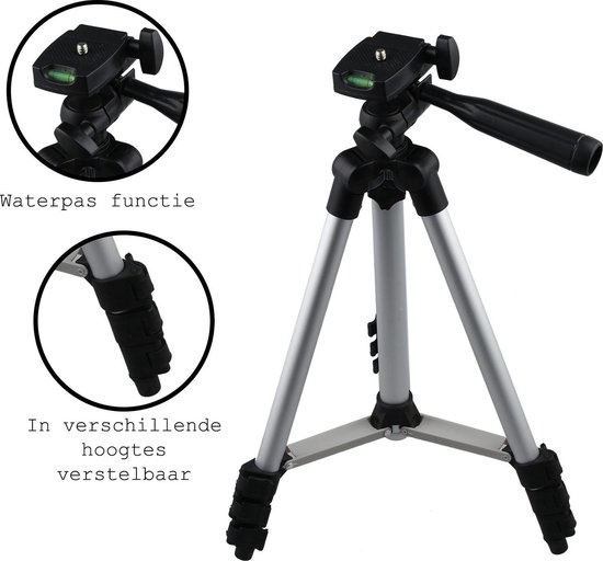 BASEY. Statief Smartphone Camera Statief - Smartphone Statief Camera Universeel - Statief Voor Camera en Smartphone Tripod - Zilver