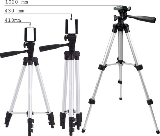 BASEY. Statief Smartphone Camera Statief - Smartphone Statief Camera Universeel - Statief Voor Camera en Smartphone Tripod - Zilver