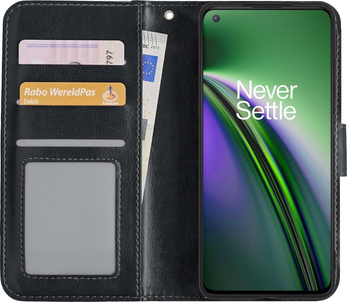BASEY. Hoes Geschikt voor OnePlus Nord CE Hoesje Bookcase Hoes Flip Case Book Cover - Hoesje Geschikt voor OnePlus Nord CE Hoes Book Case Hoesje - Zwart