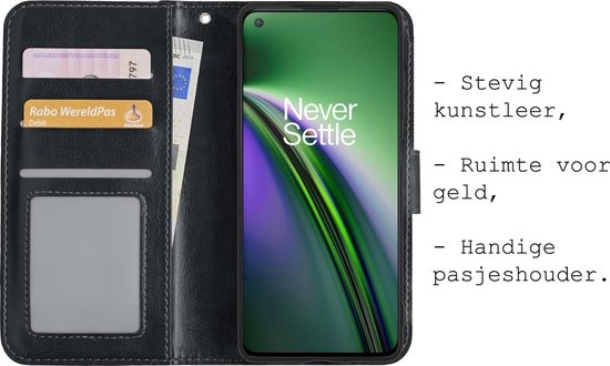 BASEY. Hoes Geschikt voor OnePlus Nord CE Hoesje Bookcase Hoes Flip Case Book Cover - Hoesje Geschikt voor OnePlus Nord CE Hoes Book Case Hoesje - Zwart