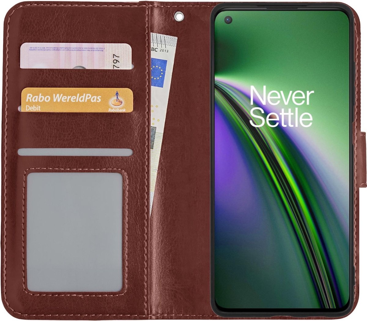 BASEY. Hoes Geschikt voor OnePlus Nord CE Hoesje Bookcase Hoes Flip Case Book Cover - Hoesje Geschikt voor OnePlus Nord CE Hoes Book Case Hoesje - Bruin