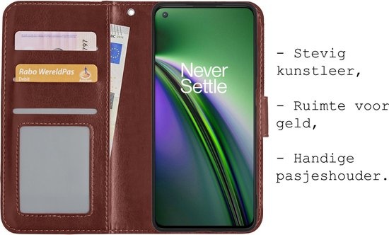 BASEY. Hoes Geschikt voor OnePlus Nord CE Hoesje Bookcase Hoes Flip Case Book Cover - Hoesje Geschikt voor OnePlus Nord CE Hoes Book Case Hoesje - Bruin
