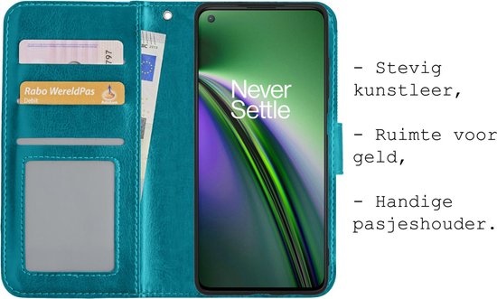 BASEY. Hoes Geschikt voor OnePlus Nord CE Hoesje Bookcase Hoes Flip Case Book Cover - Hoesje Geschikt voor OnePlus Nord CE Hoes Book Case Hoesje - Turquoise