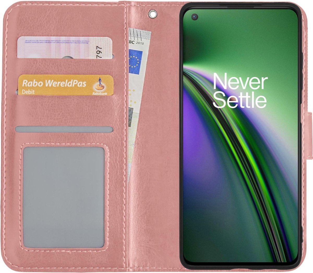 BASEY. Hoes Geschikt voor OnePlus Nord CE Hoesje Bookcase Hoes Flip Case Book Cover - Hoesje Geschikt voor OnePlus Nord CE Hoes Book Case Hoesje - Rosé goud