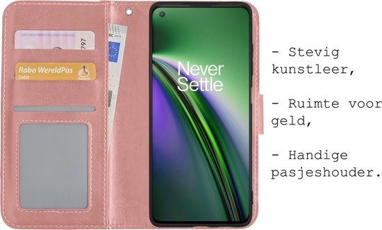 BASEY. Hoes Geschikt voor OnePlus Nord CE Hoesje Bookcase Hoes Flip Case Book Cover - Hoesje Geschikt voor OnePlus Nord CE Hoes Book Case Hoesje - Rosé goud