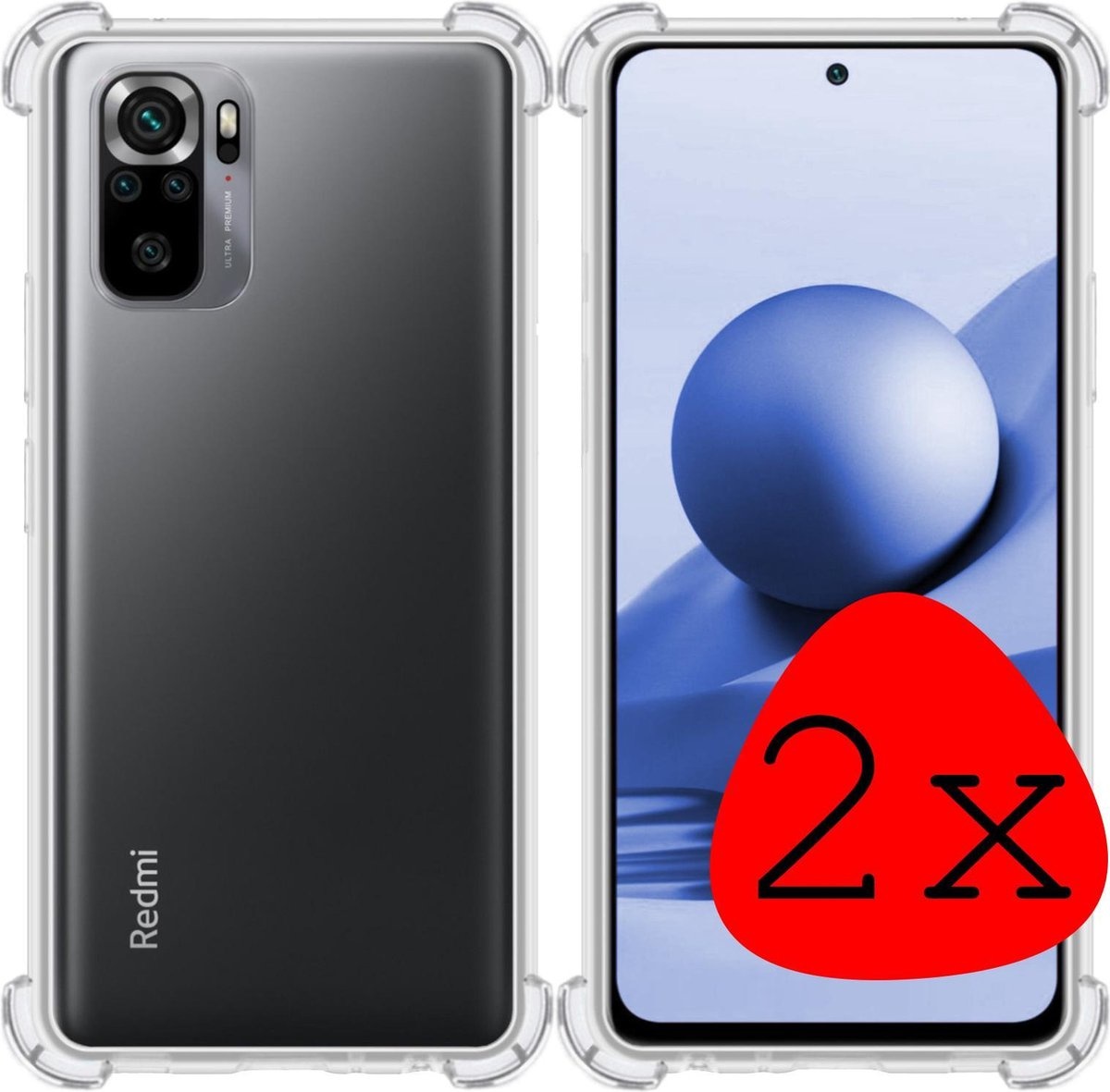 BASEY. Hoes Geschikt voor Redmi Note 10S Hoesje Shock Proof Case Hoes Siliconen - Hoesje Geschikt voor Redmi Note 10S Hoes Cover Shockproof - Transparant - 2 Stuks