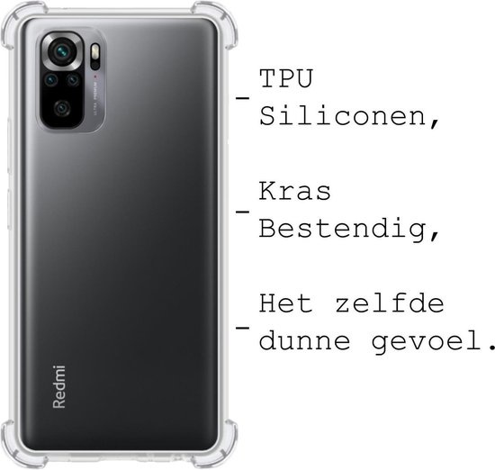 BASEY. Hoes Geschikt voor Redmi Note 10S Hoesje Shock Proof Case Hoes Siliconen - Hoesje Geschikt voor Redmi Note 10S Hoes Cover Shockproof - Transparant - 2 Stuks