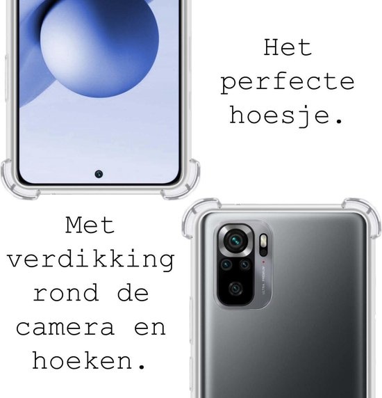 BASEY. Hoes Geschikt voor Redmi Note 10S Hoesje Shock Proof Case Hoes Siliconen - Hoesje Geschikt voor Redmi Note 10S Hoes Cover Shockproof - Transparant - 2 Stuks
