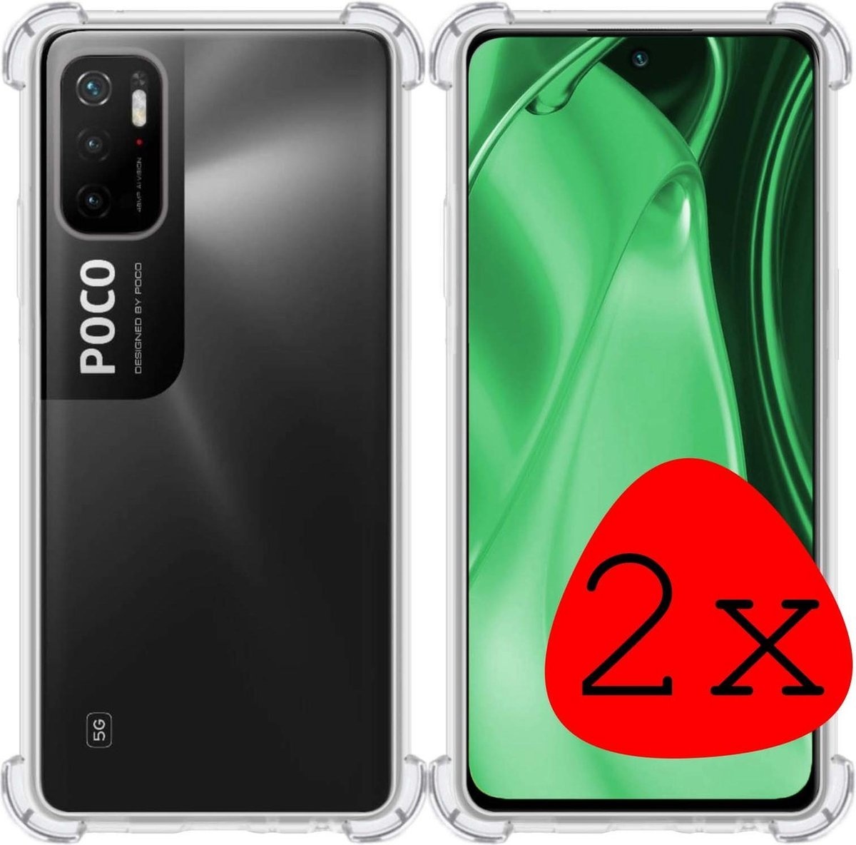 BASEY. Hoes Geschikt voor Poco M3 Pro Hoesje Shock Proof Case Hoes Siliconen - Hoesje Geschikt voor Xiaomi Poco M3 Pro Hoes Cover Shockproof - Transparant - 2 Stuks