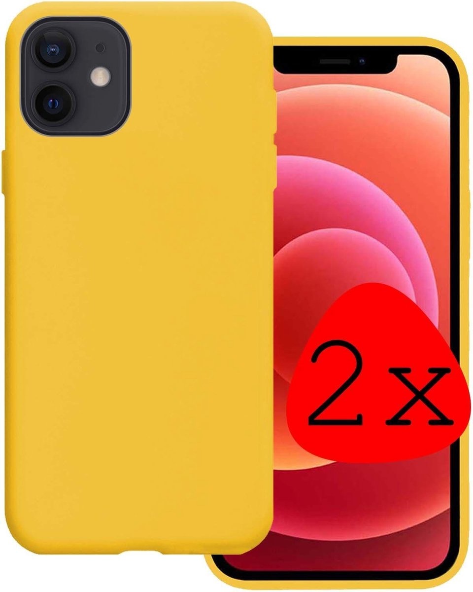 BASEY. Hoes Geschikt voor iPhone 12 Mini Hoesje Siliconen Back Cover Case - Hoesje Geschikt voor iPhone 12 Mini Hoes Cover Hoesje - Geel - 2 Stuks