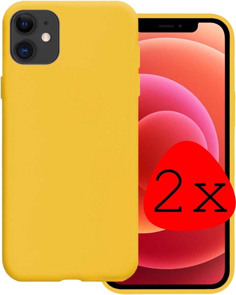 BASEY. Hoes Geschikt voor iPhone 12 Hoesje Siliconen Back Cover Case - Hoesje Geschikt voor iPhone 12 Hoes Cover Hoesje - Geel - 2 Stuks