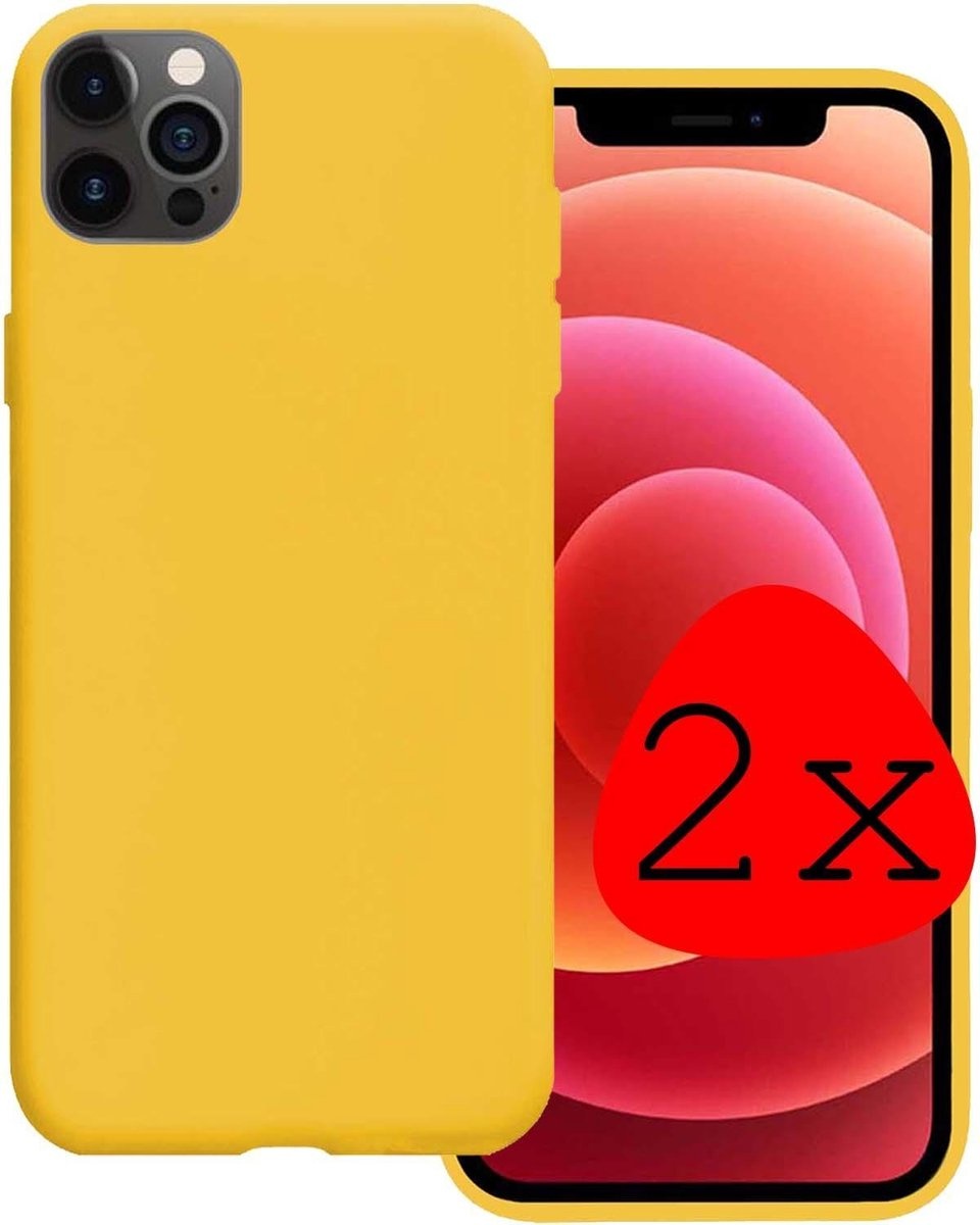 BASEY. Hoes Geschikt voor iPhone 12 Pro Max Hoesje Siliconen Back Cover Case - Hoesje Geschikt voor iPhone 12 Pro Max Hoes Cover Hoesje - Geel - 2 Stuks