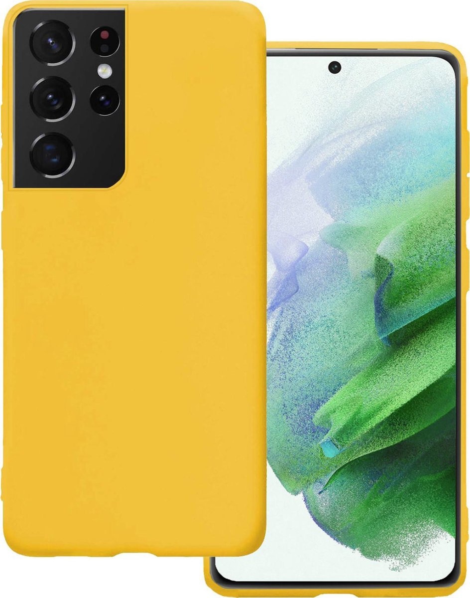 BASEY. Hoes Geschikt voor Samsung S21 Ultra Hoesje Siliconen Back Cover Case - Hoesje Geschikt voor Samsung Galaxy S21 Ultra Hoes Cover Hoesje - Geel