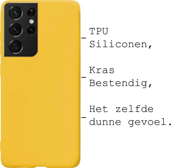 BASEY. Hoes Geschikt voor Samsung S21 Ultra Hoesje Siliconen Back Cover Case - Hoesje Geschikt voor Samsung Galaxy S21 Ultra Hoes Cover Hoesje - Geel