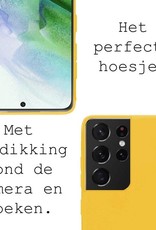 BASEY. Hoes Geschikt voor Samsung S21 Ultra Hoesje Siliconen Back Cover Case - Hoesje Geschikt voor Samsung Galaxy S21 Ultra Hoes Cover Hoesje - Geel