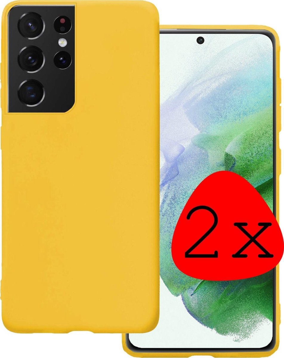 BASEY. Hoes Geschikt voor Samsung S21 Ultra Hoesje Siliconen Back Cover Case - Hoesje Geschikt voor Samsung Galaxy S21 Ultra Hoes Cover Hoesje - Geel - 2 Stuks