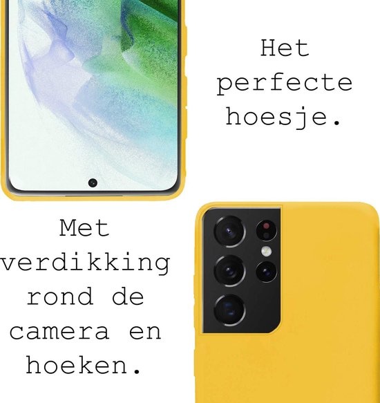 BASEY. Hoes Geschikt voor Samsung S21 Ultra Hoesje Siliconen Back Cover Case - Hoesje Geschikt voor Samsung Galaxy S21 Ultra Hoes Cover Hoesje - Geel - 2 Stuks