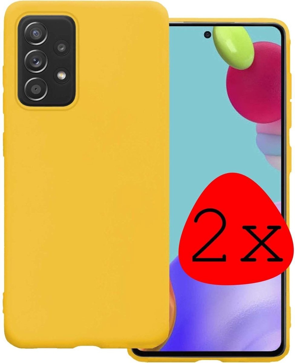 BASEY. Hoes Geschikt voor Samsung A52 Hoesje Siliconen Back Cover Case - Hoesje Geschikt voor Samsung Galaxy A52 Hoes Cover Hoesje - Geel - 2 Stuks