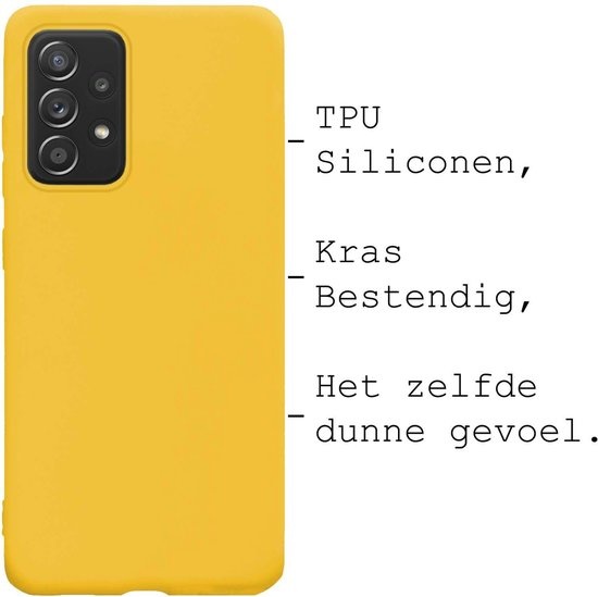 BASEY. Hoes Geschikt voor Samsung A52 Hoesje Siliconen Back Cover Case - Hoesje Geschikt voor Samsung Galaxy A52 Hoes Cover Hoesje - Geel - 2 Stuks