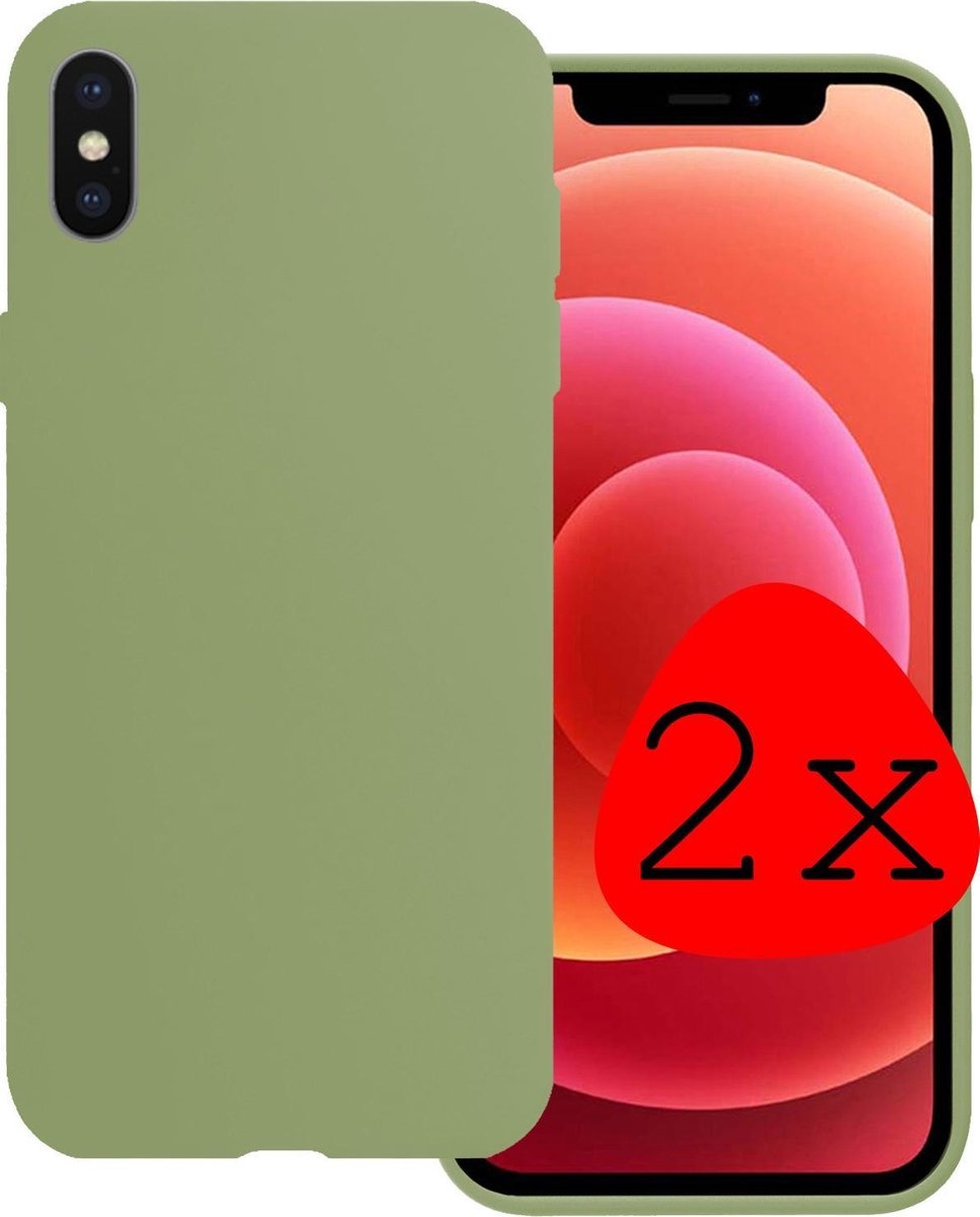 BASEY. Hoes Geschikt voor iPhone X Hoesje Siliconen Back Cover Case - Hoesje Geschikt voor iPhone X Hoes Cover Hoesje - Groen - 2 Stuks
