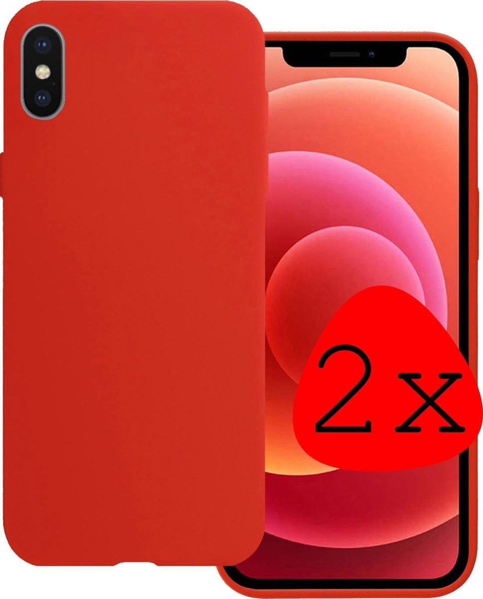 BASEY. Hoes Geschikt voor iPhone X Hoesje Siliconen Back Cover Case - Hoesje Geschikt voor iPhone X Hoes Cover Hoesje - Rood - 2 Stuks