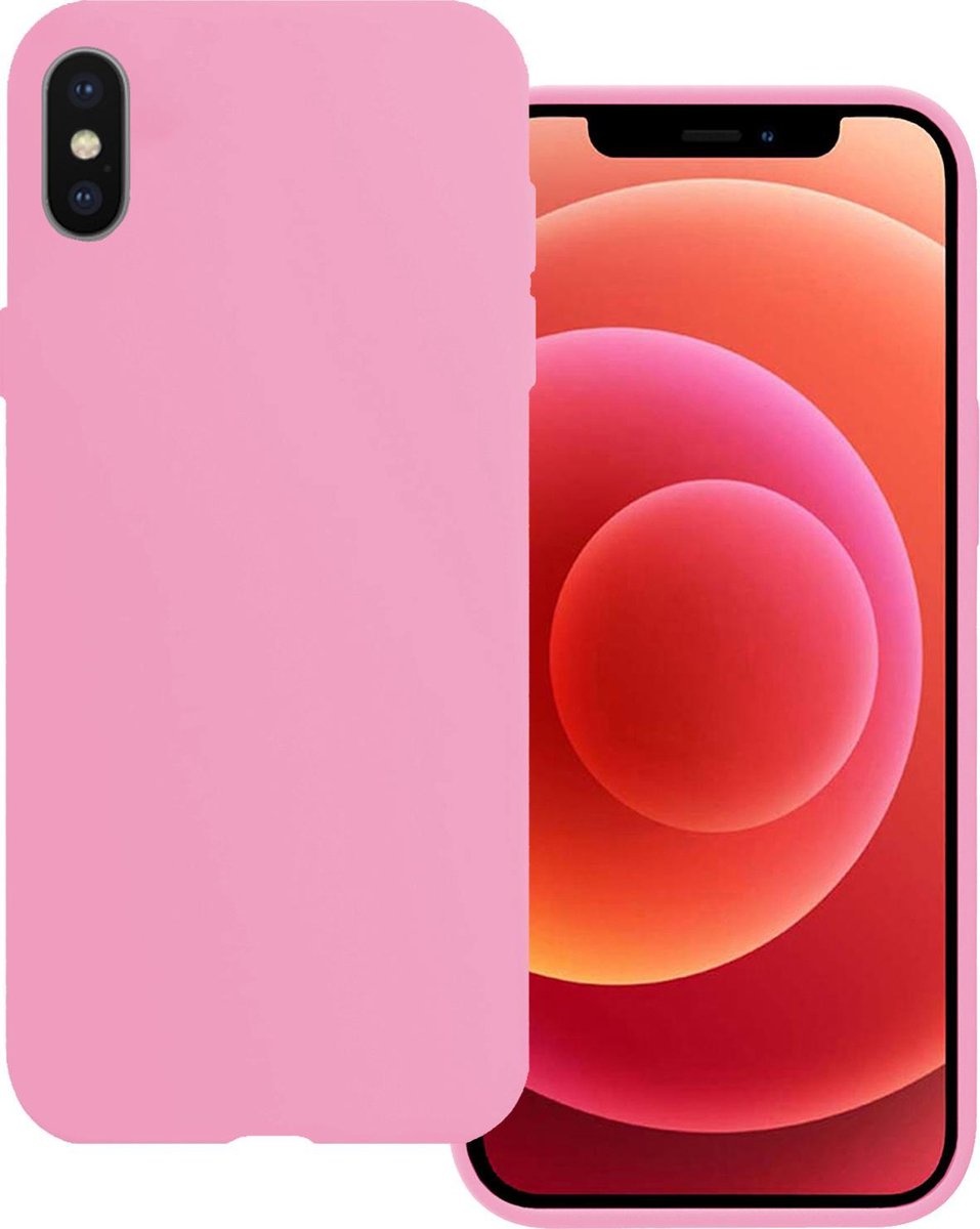BASEY. Hoes Geschikt voor iPhone X Hoesje Siliconen Back Cover Case - Hoesje Geschikt voor iPhone X Hoes Cover Hoesje - Roze