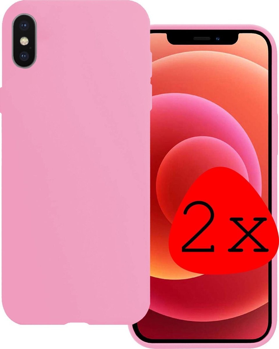 BASEY. Hoes Geschikt voor iPhone X Hoesje Siliconen Back Cover Case - Hoesje Geschikt voor iPhone X Hoes Cover Hoesje - Roze - 2 Stuks