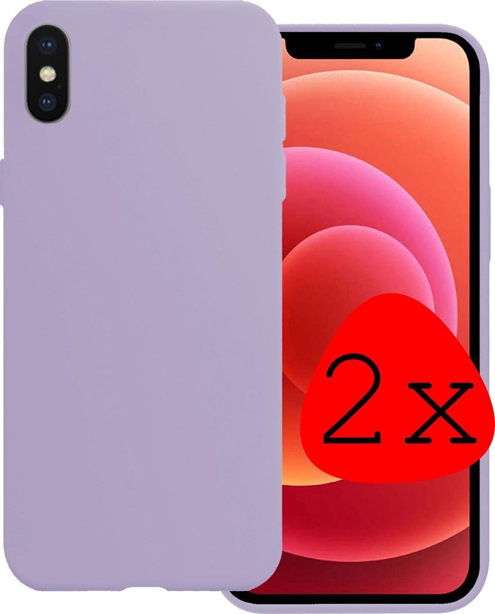 BASEY. Hoes Geschikt voor iPhone Xs Hoesje Siliconen Back Cover Case - Hoesje Geschikt voor iPhone Xs Hoes Cover Hoesje - Lila - 2 Stuks