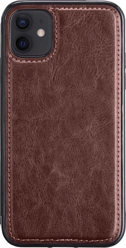 BASEY. Hoes Geschikt voor iPhone 12 Hoesje Bookcase Hoes 2-in-1 Cover - Hoesje Geschikt voor iPhone 12 Hoes 2-in-1 Hoesje Case - Bruin